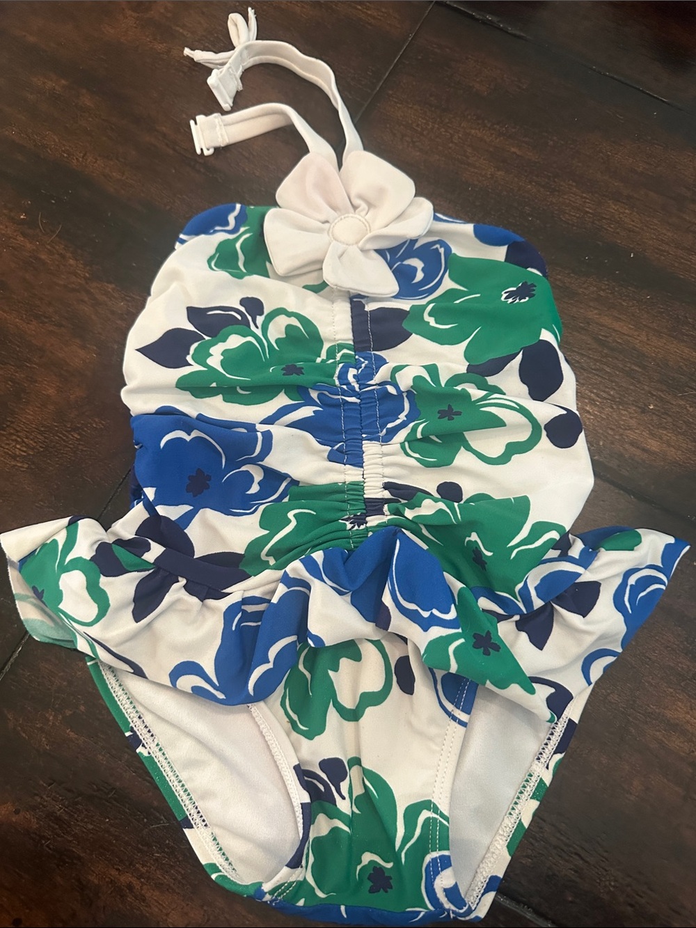 Janie and Jack White Swimsuit with Blue and Green Floral Print